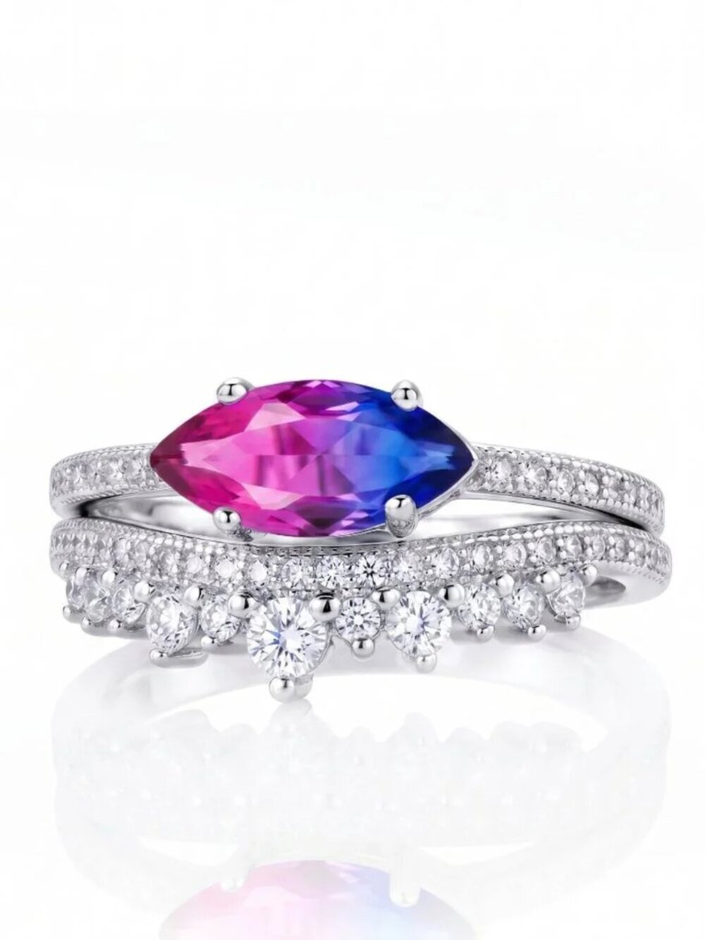 Pink & Purple marquise Gemstone Ring, real 925 Sterling Silver Charmed Aroma